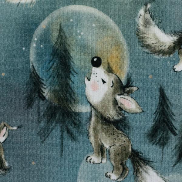 Baumwolljersey Jerry Kleine Wölfe auf Blau von Swafing